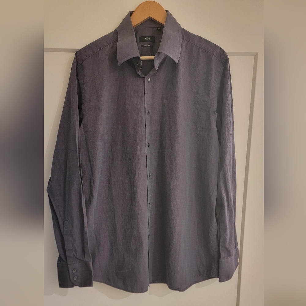Boss Men's Gray Casual Button Down Shirt